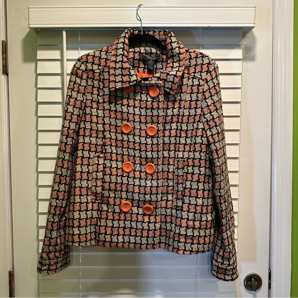 Vertigo Paris Orange and Black Pea Coat